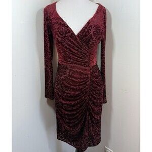 Davids Bridal Dress Burgandy Wine Red 2 Victorian Velvet Print Ruched Party Date